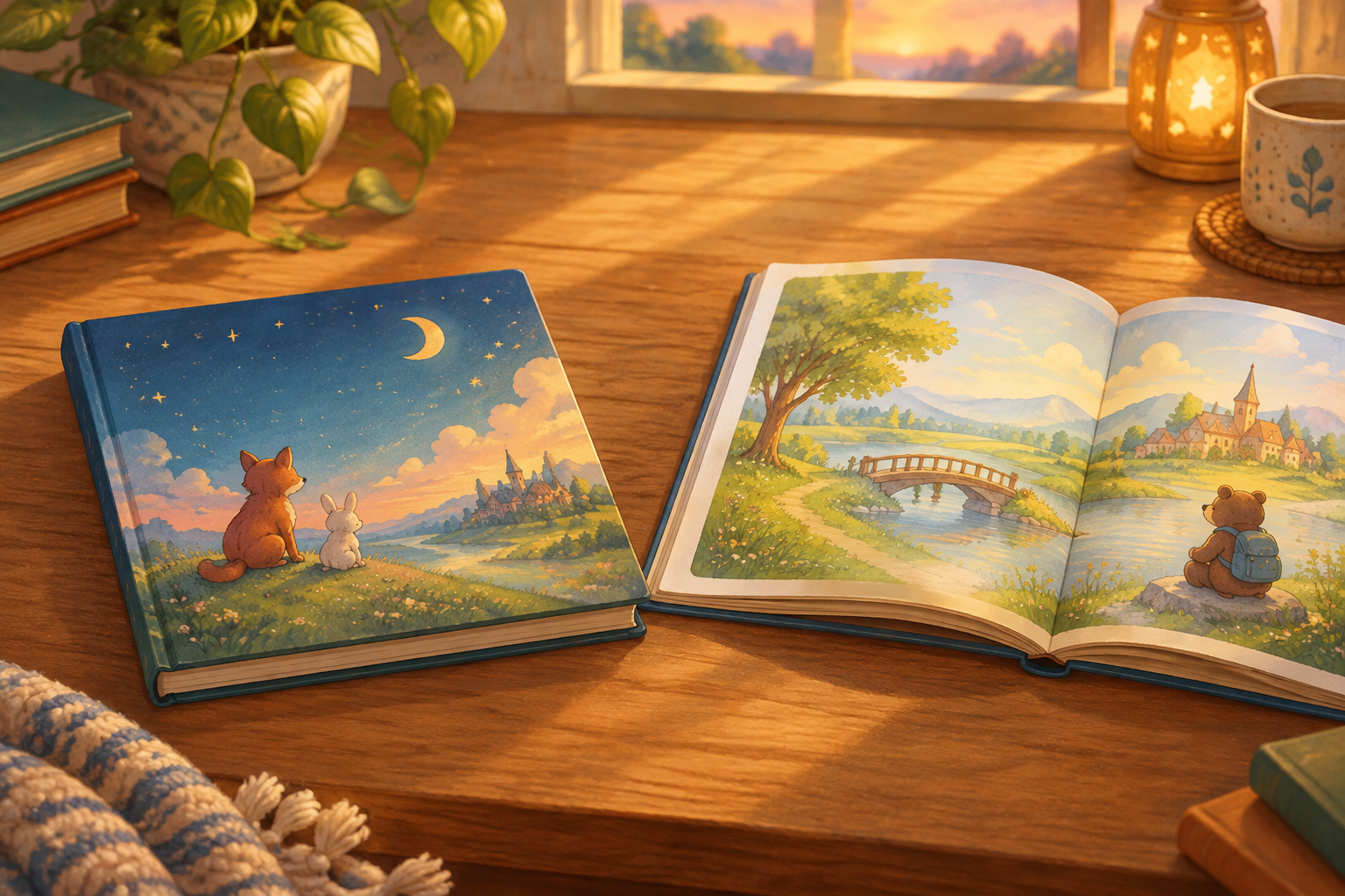 Two children's picture books side by side on a table
